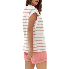 RUBZOOF Lounge Sets for Women Summer Casual Loungewear Two Piece Outfits Short Sets Striped Cap Sleeve Top Shorts Pink Stripe M