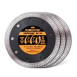 POWERTEC 4-1/2 Inch Diamond Saw Blades for Angle Grinder 3 Pack, Super Thin Turbo Mesh Rim Tile Blades for Cutting Porcelain, Granite Tile & Ceramic Tile, 4.5" Diamond Blades (14000-P3)