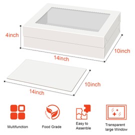 Sudaya Sudaya 14x10x4 Cake Boxes with Boards, Rectangle Half Sheet Cake Boxes, 1/4 Sheet Bakery Box with Window, Disposable Carry Bakery Containers for Donuts, Cupcakes, Pie, Wedding, Birthday, Party