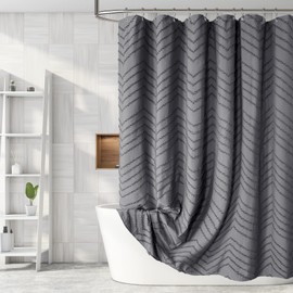 Grey Shower Curtains for Bathroom Boho Tufted Textured Soft Fabric Shower Curtain Modern Shabby Chic Chevron Striped Minimalist Bathroom Curtains Shower Set with Hooks
