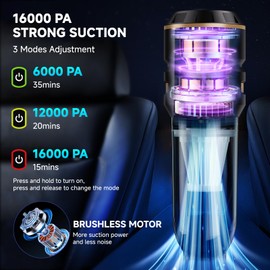 Handheld Vacuum Cordless, Car Vacuum Cleaner with Brushless Motor, Strong Suction Vacuum & Compressed Air Dusters with LED Light, Wireless Mini Portable Hand Vacuum Blower for Home, Pet (Black)