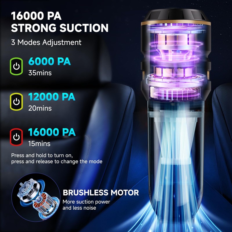 Handheld Vacuum Cordless, Car Vacuum Cleaner with Brushless Motor, Strong