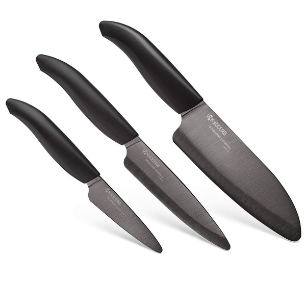 Kyocera FK-3PC-BKBK Ceramic Advanced Knife Set, 5.5" 4.5" 3", Black Handle With Black Blade