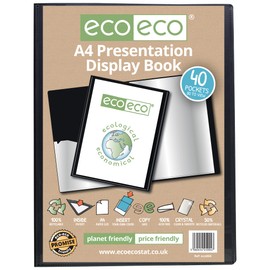eco-eco 2 x A4 50% Recycled 40 Pockets Black Presentation Folder with Plastic Sleeves eco004x2