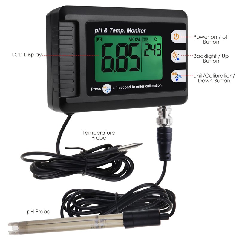 2 in 1 pH & Temperature Meter Digital pH Monitor