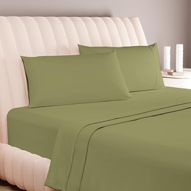 Carressa Linen Luxury Egyptian Cotton 4 PC King Size Sheet Set - 600 Thread Count Deep Pocket Fitted and Flat Sheets, Soft, Cooling Extra Long Staple Hotel-Quality Bedding, Sateen Weave - Herb Garden