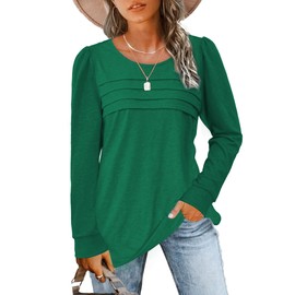 JomeDesign Womens Shirts Long Sleeve Crew Neck Tshirts Loose Casual Tunic Tops for Leggings Green