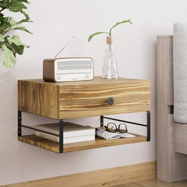 WFSRESTD Floating Nightstand with Drawer, Natural Pine Wall Mounted Nightstand for Bedroom and Small Space, Easy-to-Assemble Floating Bedside Table