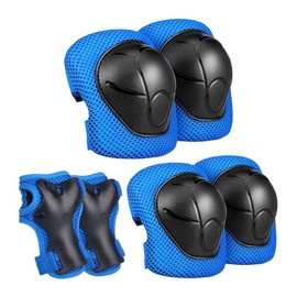 COOLGO Knee Pads Children 6-12 Years, Inline Protector Set, Protectors [6], Knee Wrist Pads and Elbow Pads for Children, Roller Skates, Scooters, Skateboards (Blue-M (6-12 Years Children))