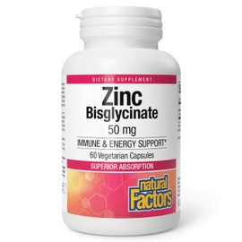 Natural Factors Zinc Bisglycinate, 50 mg, 60 Vegetarian Capsules