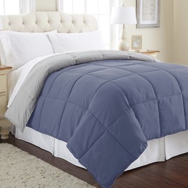 Amrapur Overseas Down Alternative Microfiber Quilted Reversible Comforter/Duvet Insert Ultra Soft Hypoallergenic Bedding-Medium Warmth for All Seasons, Full/Queen, Blue/Silver