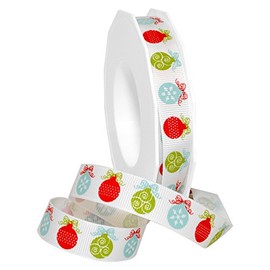 Morex Ribbon Petite Christmas Celebration Themed Grosgrain Ribbon, 5/8"" x 25 Yd, Ornaments (7581.16/25-3004)