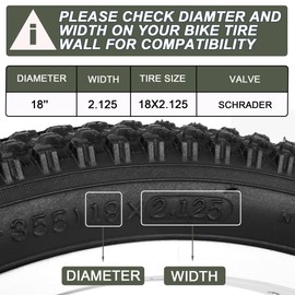 RUTU (2 pack) 18x2.125 Tube 57-355, 18x1.95 Bike Tube Compatible with Mountain/Off Road Bike 18x2.0 18x2.1 18x2.125 18x2.15 Bicycle Tires Like BMX Bike Joystar Balance Bike