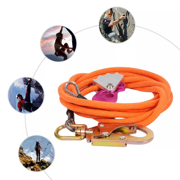 1/2in X 16ft Steel Core Lanyard Kit Flipline Climbing Swivel