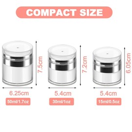 Auauraintt Pack of 3 Cream Jars Vacuum Bottle, 15/30/50 ml Airless Pump Dispenser, Refillable Travel Cream Bottle, Portable Cosmetic Container for Cream, Lotion for Travel, Home Use
