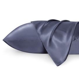 Bedsure Satin Pillow Cases Queen Size 2 Pack - Similar to Silk Pillow Cases, Silky Pillowcase Covers for Hair and Skin with Envelope Closure, Gifts for Women Men, Blue Granite, 20x30 Inches
