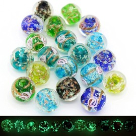 Artsy Crafts 20 Pcs Assorted Glow in The Dark Firefly Beads 12mm European Lampwork Luminous Glass Beads for Jewelry Making Charm Bracelet Necklace Earrings Crafts (Blue Series 20pcs)