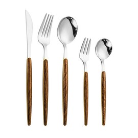 Imitation Wooden Handle Stainless Steel Tableware,Western Steak Knife, Fork and Spoon 10 Piece Gift Box Set (Silver)