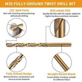 BECOLLO Juego de brocas de cobalto de 15/32 pulgadas, M35 Jobber Length Twist Brocas de taladro giratorias, adecuadas para taladrar en metal duro, acero inoxidable, hierro fundido, 3 piezas