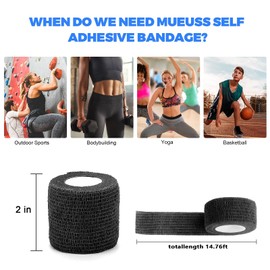 Self Adhesive Bandage Wrap 24Pack 2" x 5 Yards Self Adherent Cohesive Bandages Wrap Breathable Athletic Elastic First Aid Wrap Sport Elastic Tape for Sports, Ankle, Knee, Swelling & Wrist sprains