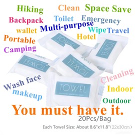Badigo Compression Towels for Disaster Preparedness - 20 Pack 110 GSM Thick Non-Woven Cleansing Towels, Face Paper, Body Towels, Disposable Portable Wash Cloth for Camping, Gym, Hiking, Outdoors