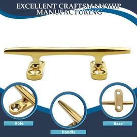 SHENGHUISS Golden Color Boat Open Base Cleat 316 Stainless Steel Mooring Dock Cleat for Boat,Deck,Hook Accessories Screws (5 inch 2 Pack)