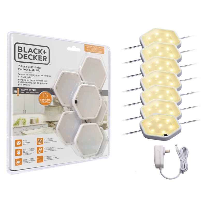 BLACK+DECKER 7-Pack LED Puck Light Kit, Warm White (LEDUC-PUCK-7WK)