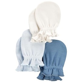Carter's Baby Girls' 3-Pack Scratch Mittens Set (Blue/Ivory, 0-3 Months)
