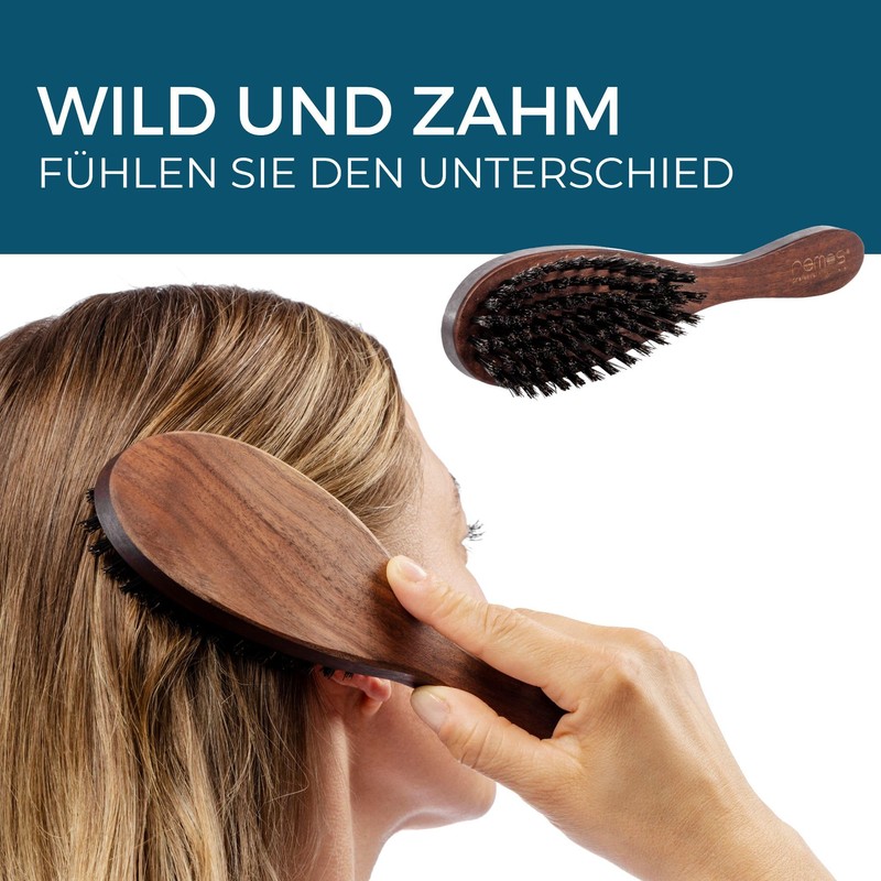 REMOS Hair Brush with 100% Wild Boar Bristle Walnut Wood