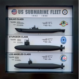 US Submarine Fleet Shadow Box Display, Balao, Sturgeon, Los Angeles, Large