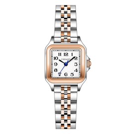 VXFAIZY Square Delicate Women's Watch with Arabic Numerals Easy to Read Costume Watch for Women, Silver-rose gold black, Bracelet