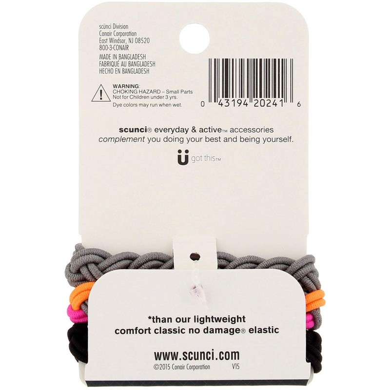 Scunci Everyday and Active 3-Strand Braided Elastics , No Damage,