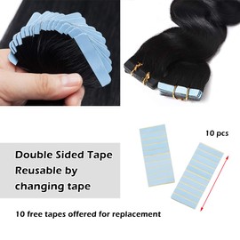 SEGO Black Tape In Hair Extensions Human Hair Natural Remy Hair Extensions Tape In Real Hair Extensions Wavy Body Wave 20 Pieces Jet Black 14 Inch (40 Gram)