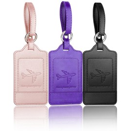 Teskyer Luggage Tag Luggage Labels with Name and Address Polyurethane Leather Leather Luggage Tags Pack of 3 Luggage Tags to Protect Privacy