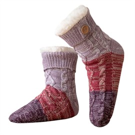 NICEYEA Women's Fuzzy Slipper Socks Warm Fluffy Knitted Fleece Lined Stockings Winter Soft Thick Thermal Bed Slipper Socks Leg Warmers Calf Socks