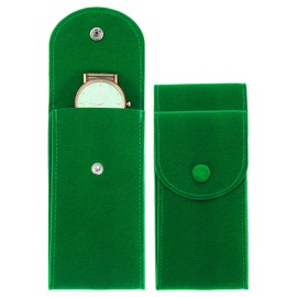uxcell 2 Pcs Velvet Watch Pouch, Portable Watch Travel Case Soft Watch Storage Bag with Snap Button Inner Pad for Men and Women Gift, Green