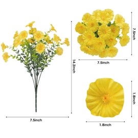 Ouddy Decor 24 Bundles Artificial Flowers for Outdoors Decoration Fake Silk Morning Glory Flowers Faux Eucalyptus Plants UV Resistant for Porch Patio Garden Spring Summer Home Decor, Yellow