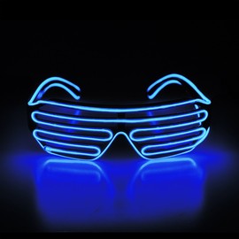 Aquat Shutter El Wire Neon Rave Glasses Light Up Flashing LED Sunglasses Voice Activated Costumes For Party, 80s, EDM RB02 (blue, black frame) 2