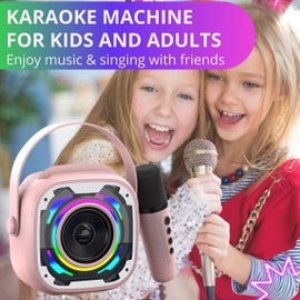 Mini Karaoke Machine for Kids - Phone Stand & Brilliant Sound & 2 Sensitive Microphones - Light & Voice Effects - Small Kids Karaoke Machine for Girls Boys 3 5 8 12 - Portable Signing Machine
