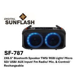 DIGITAL SUNFLASH SF-787 Wireless Rechargeable Audio Streaming Karaoke Devices Portable Dual 6.5-Inch Speaker System Rich Dynamic Loud Bass Subwoofer with Built-in Bluetooth, FM, USB, Auxiliary Input Plug, MicroSD Card, Wireless Microphone Included