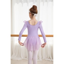 DANSHOW Girls Ballet Leotard for Dance Long Sleeve Water-drop Hollow Back Mesh Skirt Dance Leotard(Toddler/Little Girl/Big Girl)(23823-09-XL)