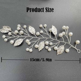 Prosy Bridal Leaves Silver Bridal Headband with Pearl Hair Accessories for Women Girls