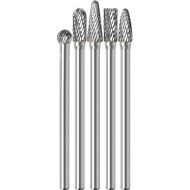 Sworker 5Pcs Long Carbide Burr Set 1/4" Shank Total L 4.3" Die Grinder Bits Rotary Rasp Attachment Cut Port Grind Metal Cast Iron Steel Aluminum Cylinder Head Engine Intake Exhaust Manifold Tight Area