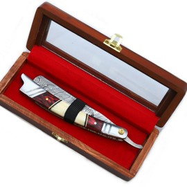 Hand Made Damascus Steel Straight Razor shaving razor folding knife Ready Classic Barber Blade Edge, Men Straight Razor, Wooden case, Close Shave, Great Gift