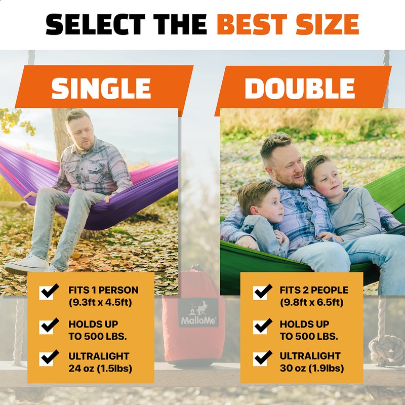 MalloMe Camping Hammock with Straps - Portable Outdoor Hammock for