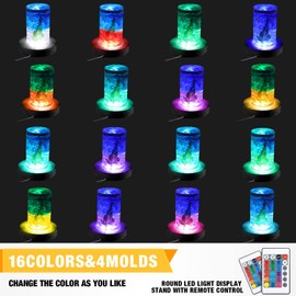 2 Pieces LED Light Base Display Base Lighted Display Stand,16 Colored USB Light Table Light Base Wood Round Crystal Light Art Table Centerpiece with Remote Control (Black, Round)