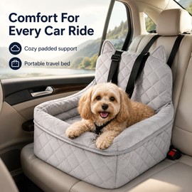 Dog Car Seat Bed for Travel - Removable Washable Quilted Pet Bed with Raised Sides for Small to Medium Dogs