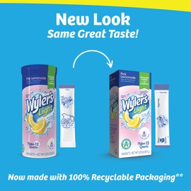 Wyler's Light Pitcher Packs, Water Drink Mix, Pink Lemonade, 6 Boxes (36 Pitcher Packets)