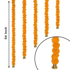 Marubhumi 5 PC 4.5 Feet Long Strands Artificial Marigold Flowers with Bell Garland for Diwali Decor, Garland for Decoration, Diwali Decorations for Home, Christmas Decor Wedding Decor (Yellow)