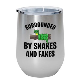 Snake Lovers Silver Edition Wine Tumbler 12oz - Surrounded by snakes - Exotic Tropical Pet Reptiles Lizard Snake Turtle Geckos Tortoise Breeder Camouflage